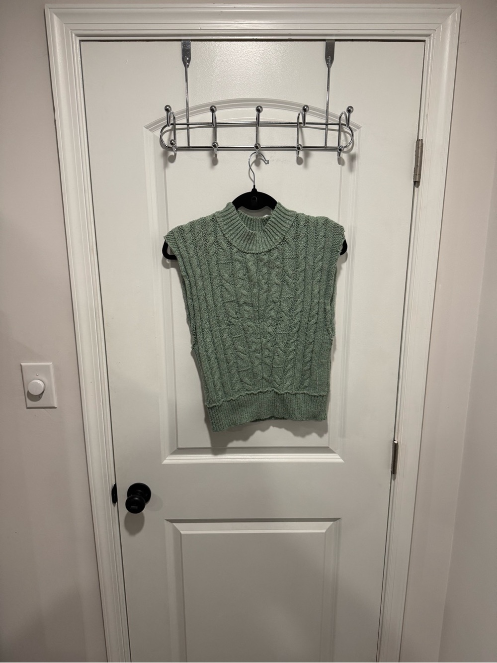 Free People Sage Green Cable Knit Sleeveless Turtleneck Sweater Vest
